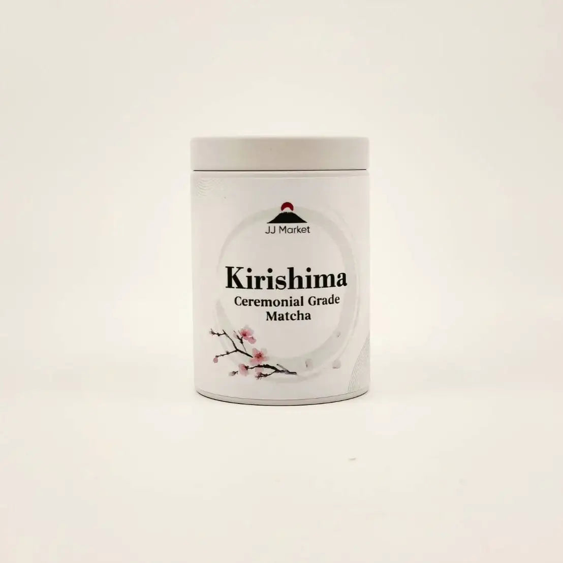 Container of Kirishima Ceremonial Grade Matcha on a light beige background