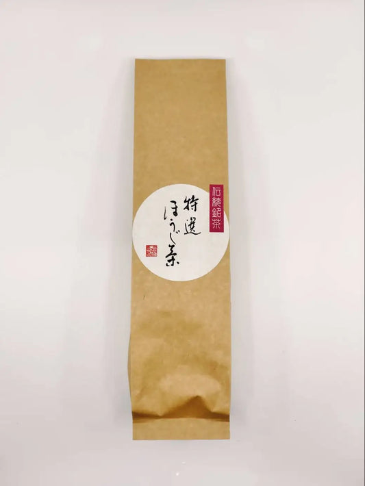 Kraft paper package with a white label on a light gray background