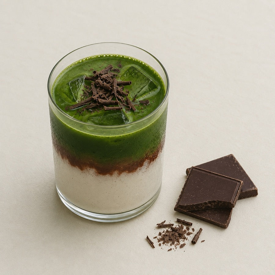 Chocolate flavored Uji matcha powder with chocolate