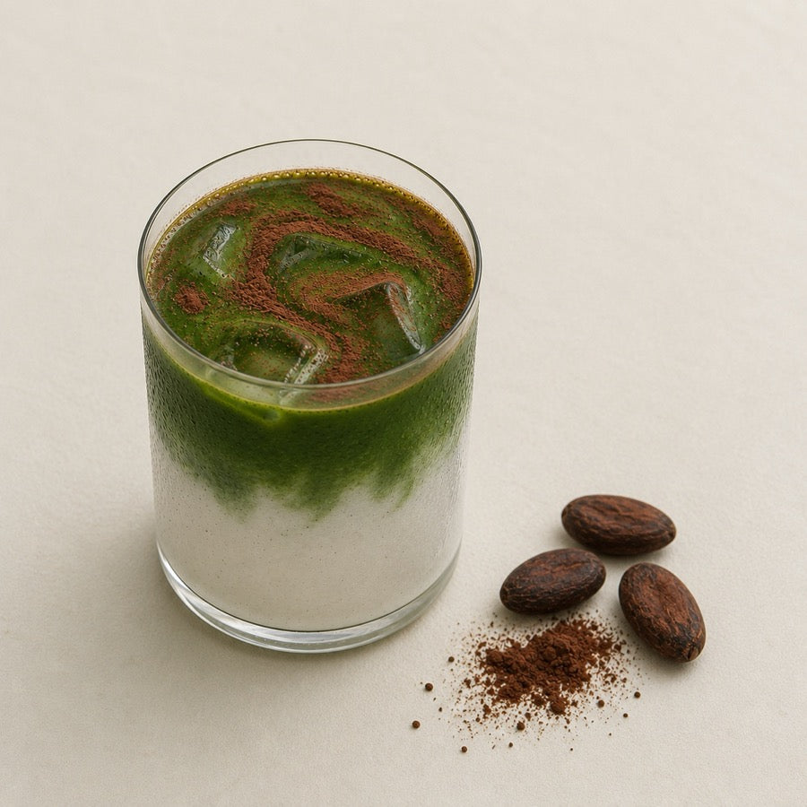 Cocoa flavored Uji matcha powder with cocoa