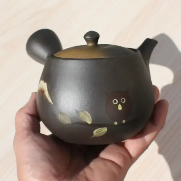 Kyusu Teapot Fuji Owl with Stainless Strainer (Tokoname ware) - JJ Market