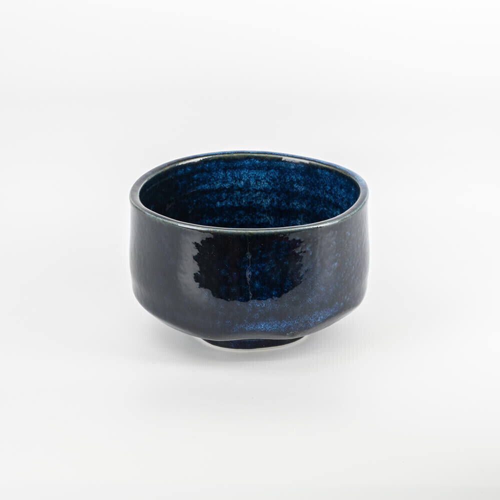 Matcha Bowl Blue Kinyo Glaze (Mino Ware) — side view