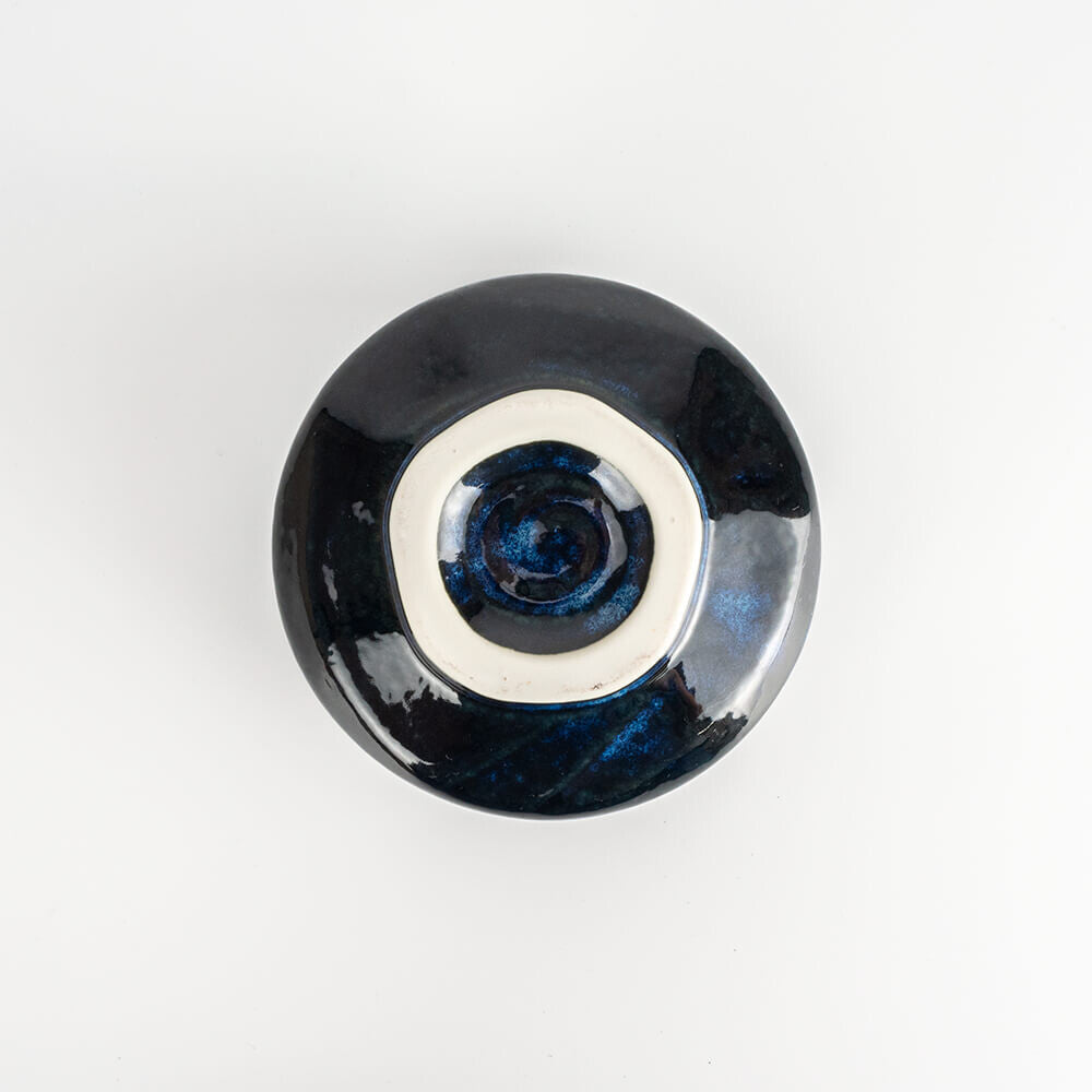 Matcha Bowl Blue Kinyo Glaze (Mino Ware) — unglazed foot ring