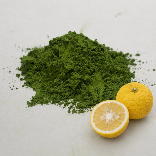 Yuzu flavored Uji matcha powder with fresh yuzu